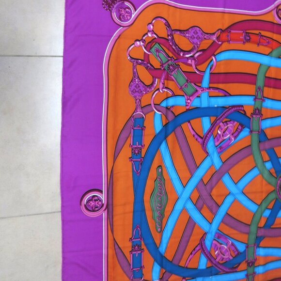 ❤️51X49 CAVALCADOUR Equestrian 100% SILK TWILL Made in France Piano Shawl Scarf - Picture 11 of 11